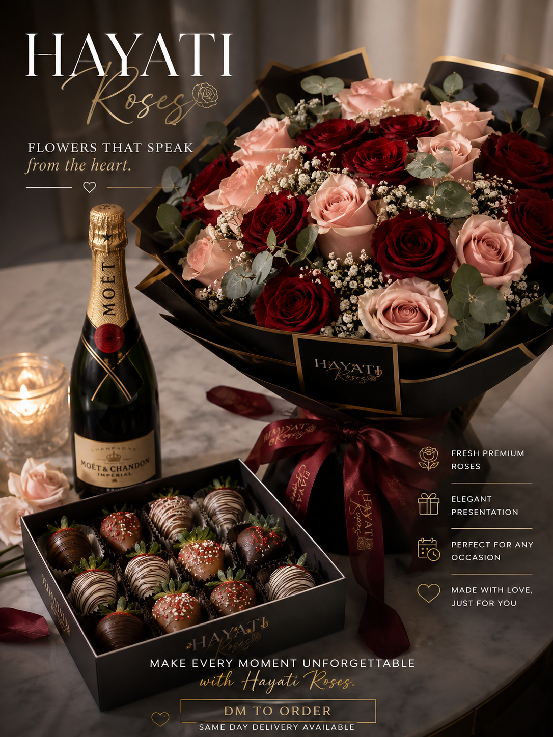 Flowers and romantic gift package